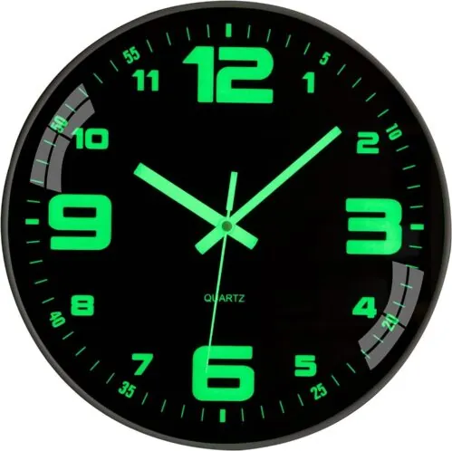 12" Wall Clock Large Luminous Glow In Dark Silent Battery Operated Analog Clock