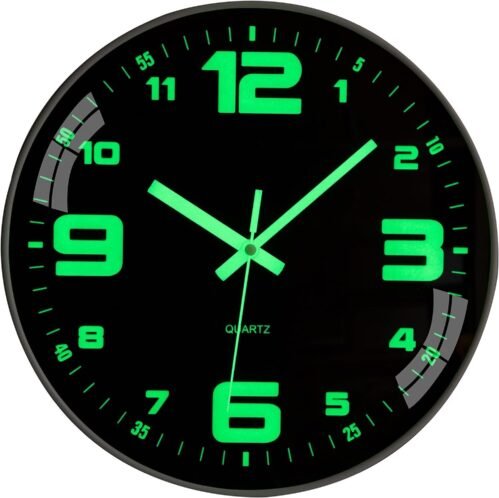 12" Wall Clock Large Luminous Glow In Dark Silent Battery Operated Analog Clock