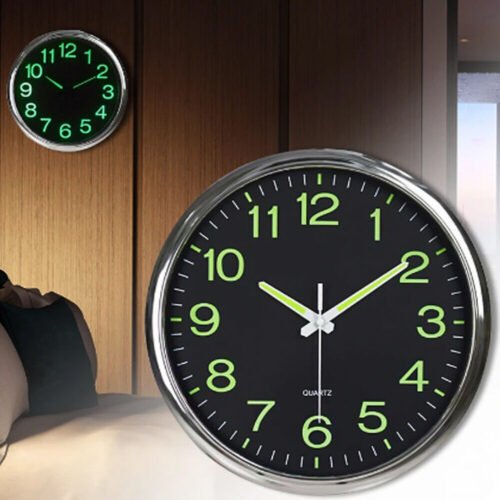 12'' Wall Clock Large Luminous Quartz Night Light Glow In The Dark Silent Home