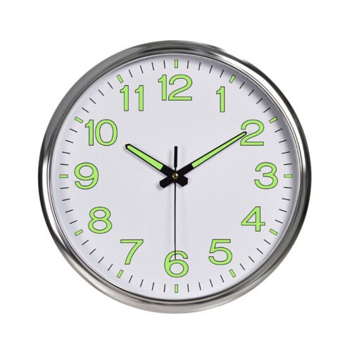 12'' Wall Clock Large Quartz Silent Luminous Glow In the Dark Indoor Home Office