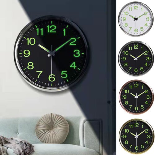 12'' Wall Clock Large Quartz Silent Luminous Glow In the Dark Indoor Home Office
