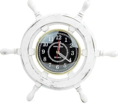 12" Wooden Ship Wheel | Pirate's Nautical Decor Wall Hanging Clock | Beautiful