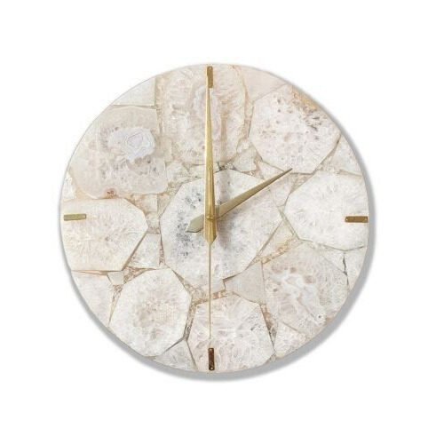 12"x12" LARGE ANTIQUE NATURAL WHITE AGATE WALL CLOCK GEMSTONE ART HOME DECOR