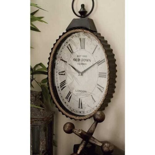 12 x 21 Inch Black Metal Battery Operated Pocket Watch Display Silent Wall Clock