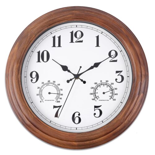 13.5 Inch Wood Wall Clock with Temperature & Humidity, Wood Wall Clocks, Larg
