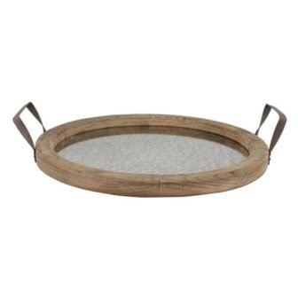 13.5 in. x 15.5 in. Rustic Brown Wood Tray with Distressed Mirror