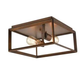 13.78 in. 2-Light Brown Flush Mount with No Glass Shade and No...