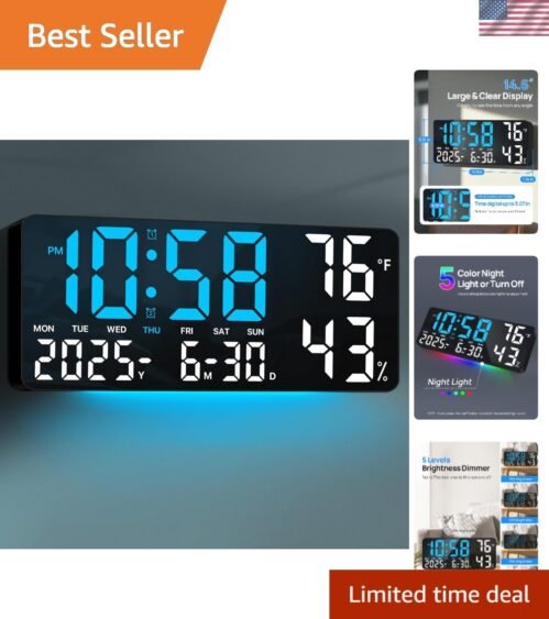 13.8" Large Digital Wall Clock with Remote Control, Dual Alarm with Big LED S...