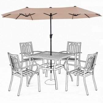 13 ft. Outdoor Market Double Sided Double Patio Umbrella with Beige Crank...