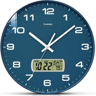 13 in. Blue Analog Non Ticking Battery Operated with LCD Display for Ideal