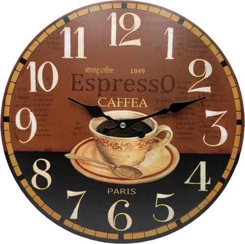 13 Inch Round Espresso Coffee Wall Clock for Kitchen Cafe Living Room Farmhou