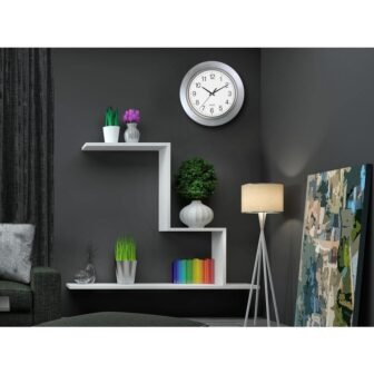 13 in. Round Silver Frame Silver Rim Wall Clock