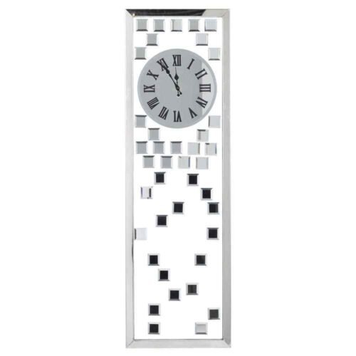 13 in. x 42 in. Silver Glass Beveled Mirrored Wall Clock