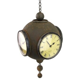 13 in. x 7 in. Victorian Grunge Four-Sided Hanging Spherical Clock