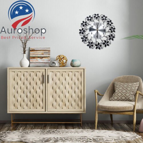 13'' Large Flower Wall Clock Metal Living Room Wall Watch Home Quartz Decor