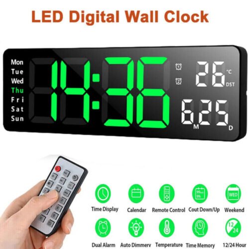 13" Large LED Digital Wall Clock Temperature Date Display Alarm Clock Countdown