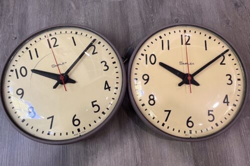 13" SIMPLEX Double-sided School / Hospital Wall CLOCK Glass Dome Good Condition
