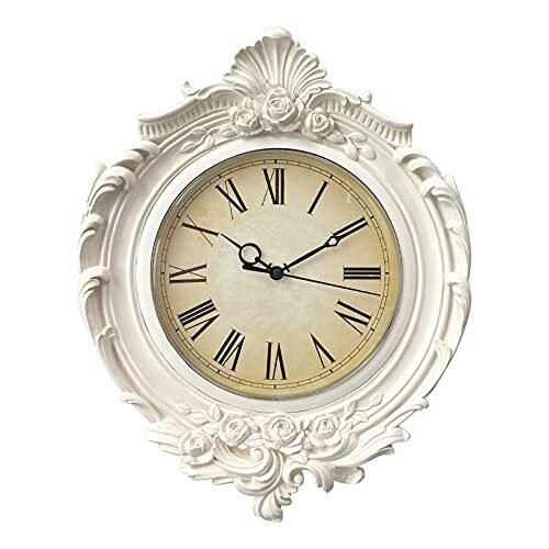 13x11 Inch Vintage Wall Clock, European Style Distressed White & Gray