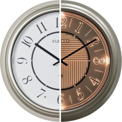 14-Inch Indoor/Outdoor Self-Luminous Atomic Wall Clock with Silver/Gold Finish