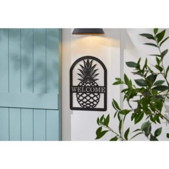 14.00 in. Metal Black Decorative Wall Art Pineapple