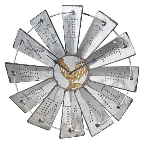14.25 Inch Windmill Distressed Metal Wall Clocks Rustic Large Decorative Cloc...
