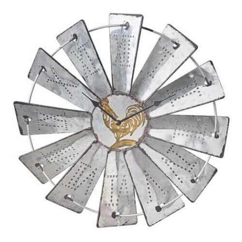 14.25 Inch Windmill Distressed Metal Wall Clocks Rustic Large Decorative Clock