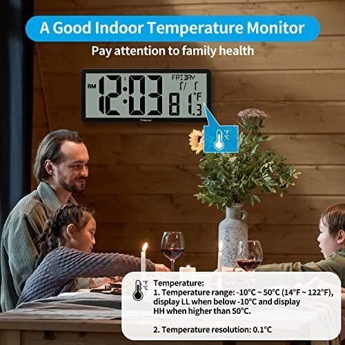 14.3" Atomic Wall Clock Battery Operated, Large Atomic Digital 22126-black