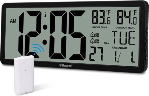 14.3" Large Atomic Clock with Indoor Outdoor Temperature, Digital Wall Clock ...