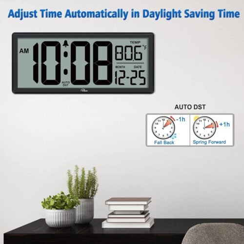 14.5'' Large Digital Wall Clock Battery Operated Jumbo Numbers Temp Date DST