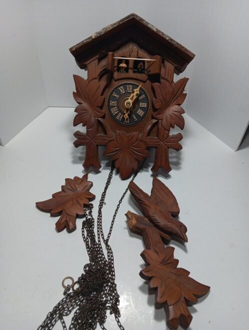 14" Happy Wanderer Antique Large Black Forest Cuckoo Clock Carved Wood Bird Man