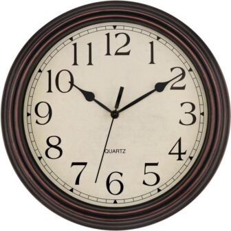 14 in. Bronze Analog Classic Non-Ticking Wall Clock Decorative Battery Operated for...