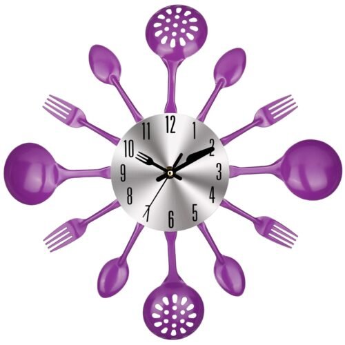 14 Inch Cutlery Kitchen Wall Clocks with Fork and Spoon Dial, Silent Clock Mo...