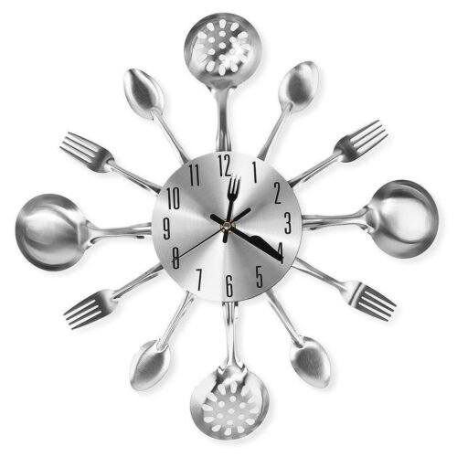 14 Inch Cutlery Kitchen Wall Clocks with Fork and Spoon Dial Silent Clock Mov...
