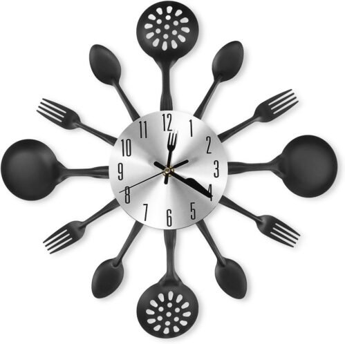 14 Inch Cutlery Kitchen Wall Clocks with Fork and Spoon Dial, Silent Clock Movem