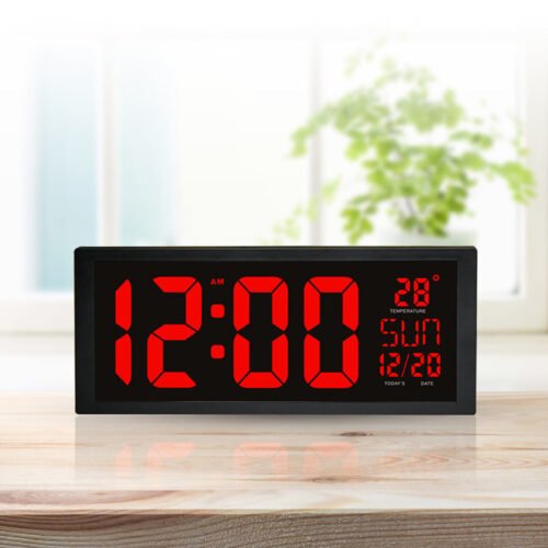 14inch Large Digital LED Oversized Wall Clock with Date and Temperature, Black