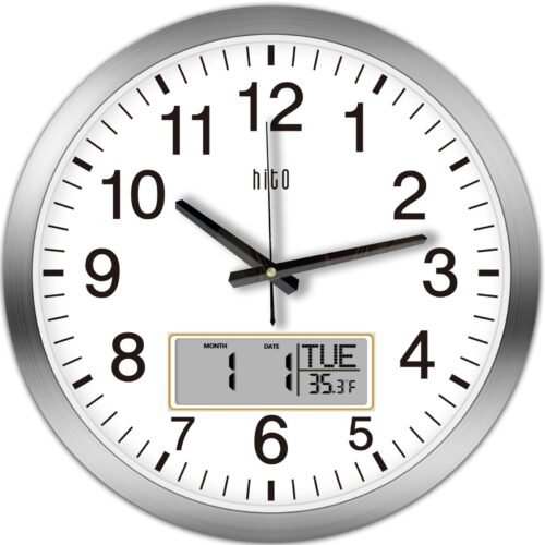 14 Inch Silent Wall Clock Battery Operated with Temperature and Date Large Wa...