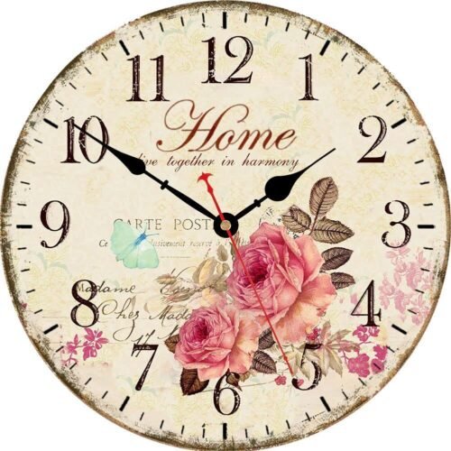14 Inch Wooden Wall Clock Art Hanging Clocks Silent Non-Ticking Wall Clock Ba...