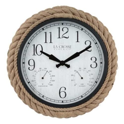 14 in. Indoor Home Decor Rope Display Battery Analog Quartz Wall Round Clock