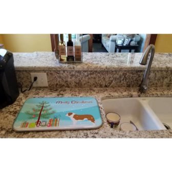 14 in. x 21 in. Multicolor Saint Bernard Merry Christmas Tree Dish...