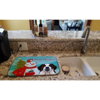 14 in. x 21 in. Multicolor Snowman with Saint Bernard Dish Drying...