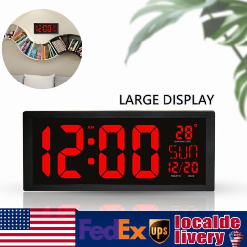14" Large Digital Wall Clock with Jumbo Big LED Number Display, Temperature