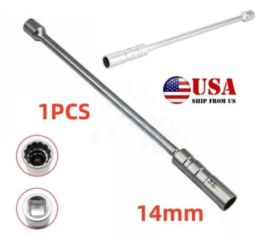 14mm Magnetic Thin Wall Spark Plug Socket Removal Tool Universal Joint 12pt 3/8'