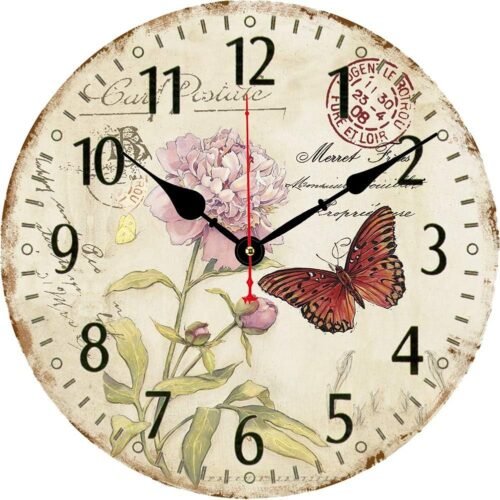 14''Silent Non-Ticking Wall Clock,Arabic Numerals Pattern Wooden Round Clock