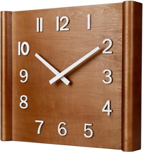 14” Square Wooden Wall Clock, Rustic, Silent, Decorative, Handmade Design