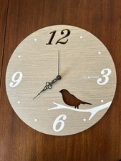 14" x 14" Decomates silent Wall Clock with wooden bird cut-out design