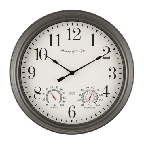 15.5" Indoor/Outdoor Gray Gunmetal Finish Arabic Round Analog Wall Clock