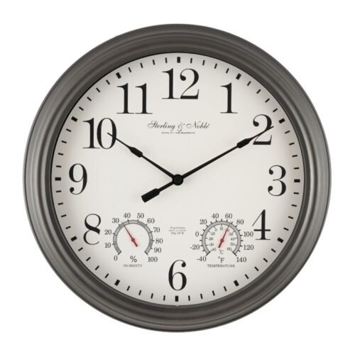 15.5" Round Analog Wall Clock Hanging Weather Resistant Outdoor Indoor Door New