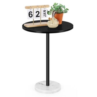 15.7 in. D x 21.2 in. H Marble Round Table Black Side