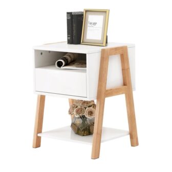 15.7 in. White Square Wood End Table Nightstand Side Table with Storage