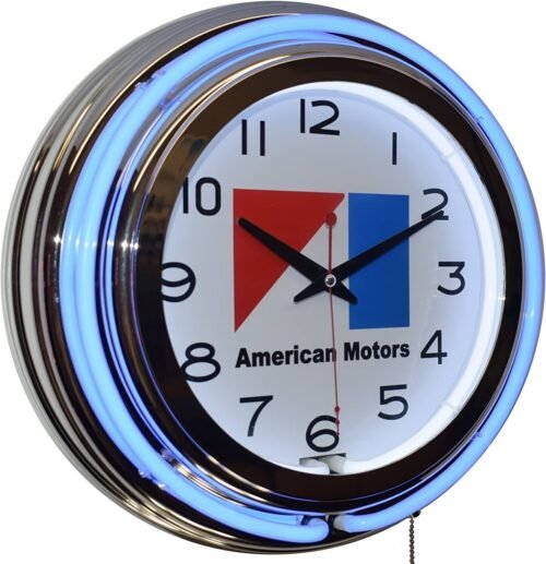 15" AMC American Motors Corp Sign Blue Double Neon Clock